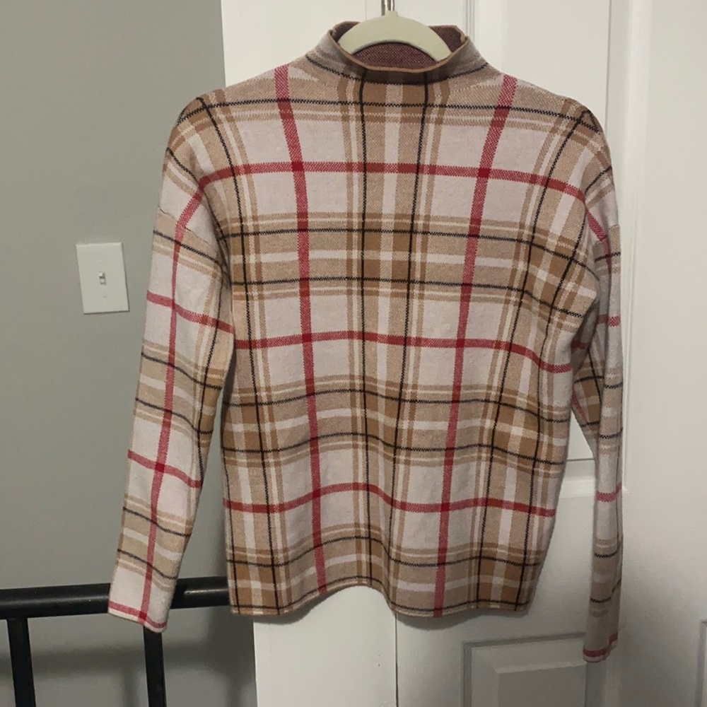 Mock neck plaid sweater size M